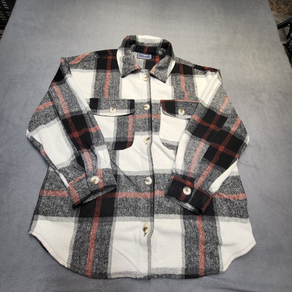 1Funky Shirt Jacket Womens L Plaid Button Up Shacket Flannel